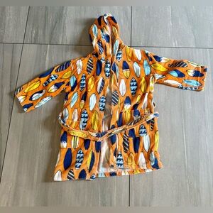 Kids Orange Hooded Swim Robe with Surfboard Print
